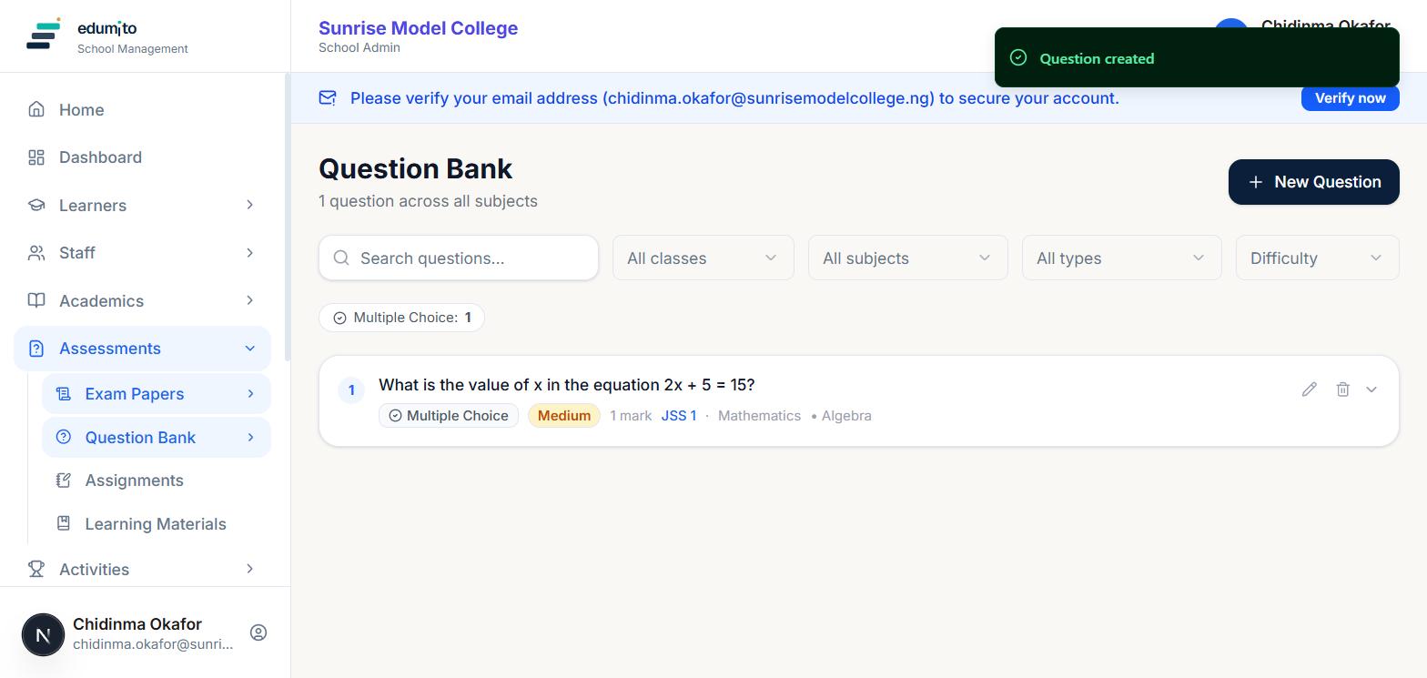 Question Bank list showing the newly created multiple choice question